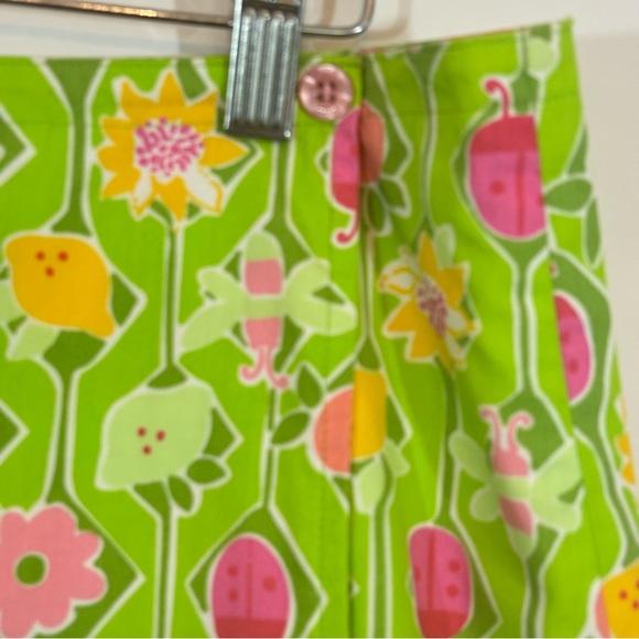 Vintage Lilly Pulitzer Green Pink Floral Ladybug Amazing Mini Skirt Sz 8 Whimsy - Picture 2 of 7